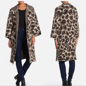 Rare Love Token Brown Beige Leopard Cardigan Open Sweater XS w/front pockets